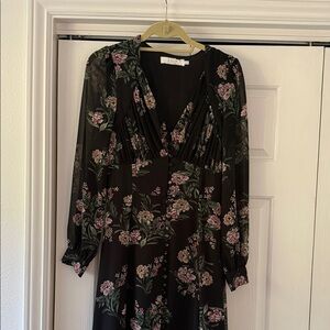Astr Long Sleeve Black Dress with Pink Floral Pattern